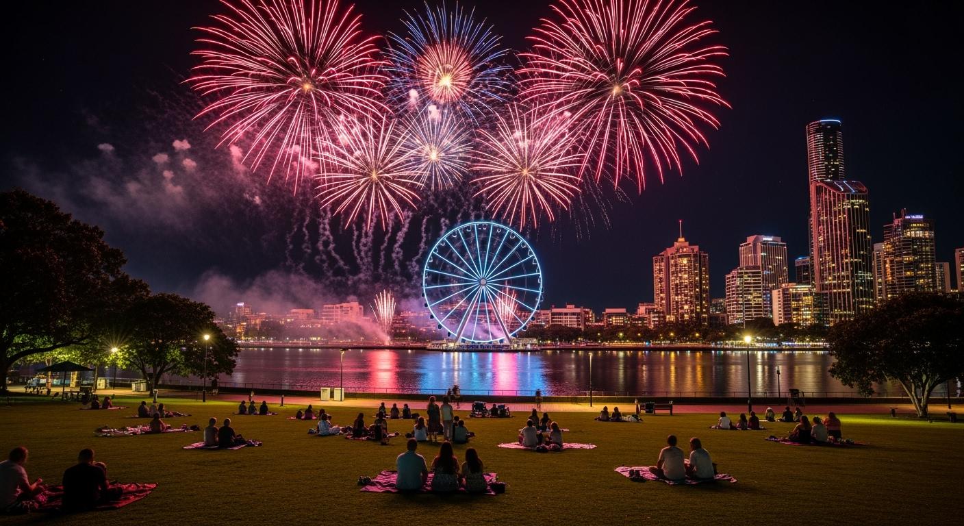 Pháo hoa giao thừa trên sông Brisbane thơ mộng