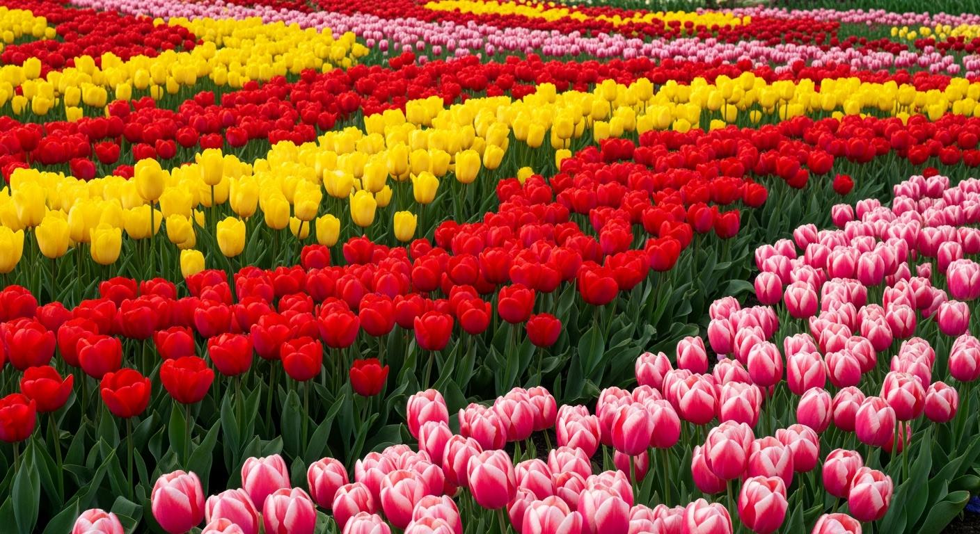 Những thảm hoa tulip đầy màu sắc được trồng nghệ thuật tại lễ hội Floriade.