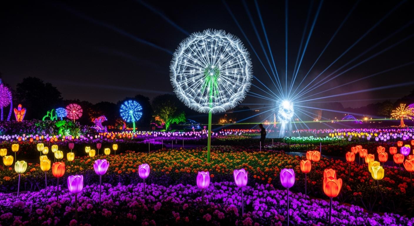 Khung cảnh huyền ảo của NightFest với các tác phẩm nghệ thuật ánh sáng.