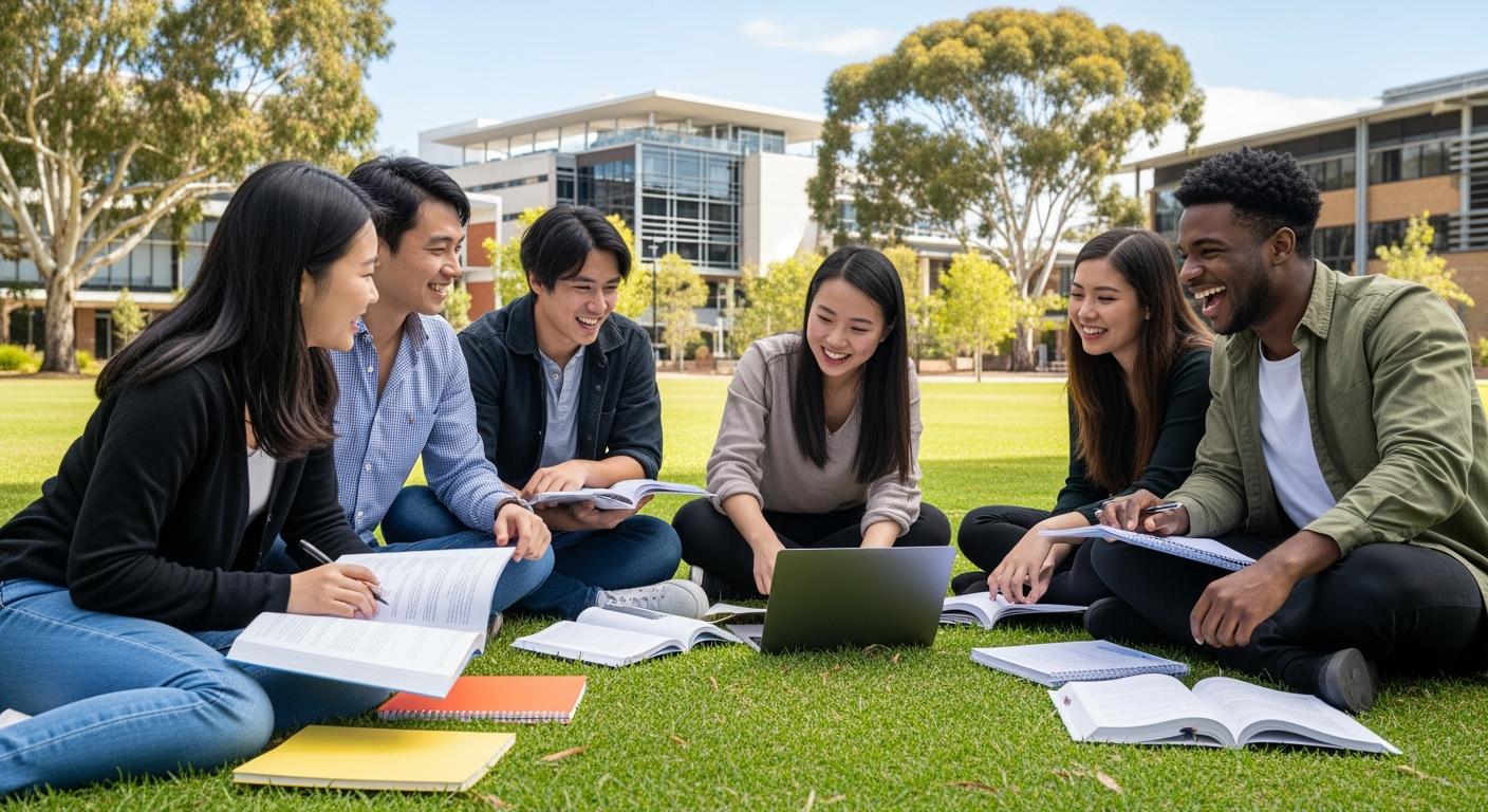 Một nhóm du học sinh quốc tế đang học tập tại một trường đại học ở Úc.