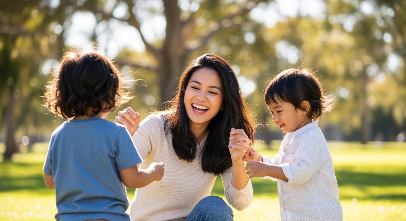Người phụ nữ hạnh phúc bên gia đình sau khi điều trị bệnh.