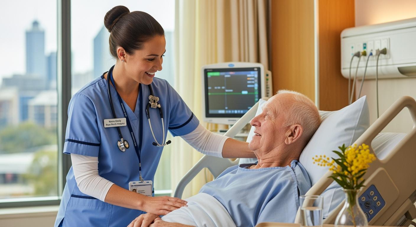 Một nữ y tá đang chăm sóc bệnh nhân cao tuổi tại Úc