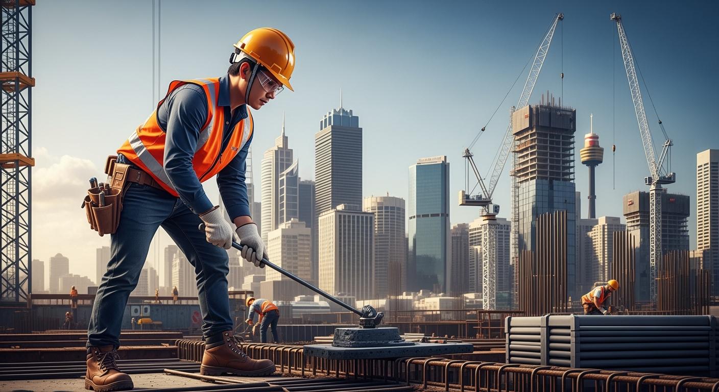 Công nhân xây dựng đang làm việc trên một công trường tại Úc
