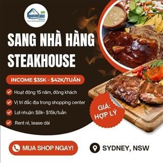 Sang nhà hàng Steakhouse Franchise ở Sydney - rent rẻ, income cao