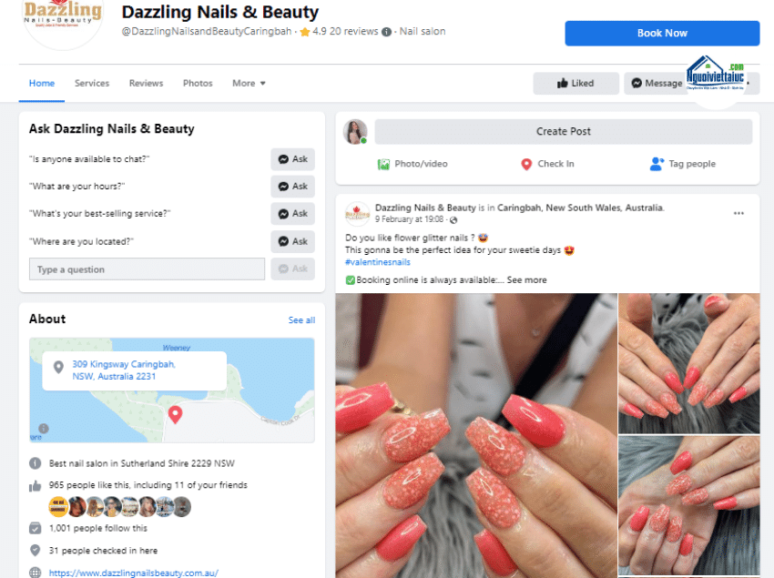 Facebook Fanpage shop nails giúp khách hàng biết đầy đủ các thông tin của doanh nghiệp
