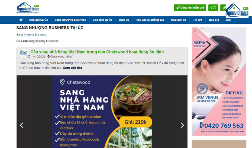 Người Việt tại Úc chuyên đăng tin sang nhượng business