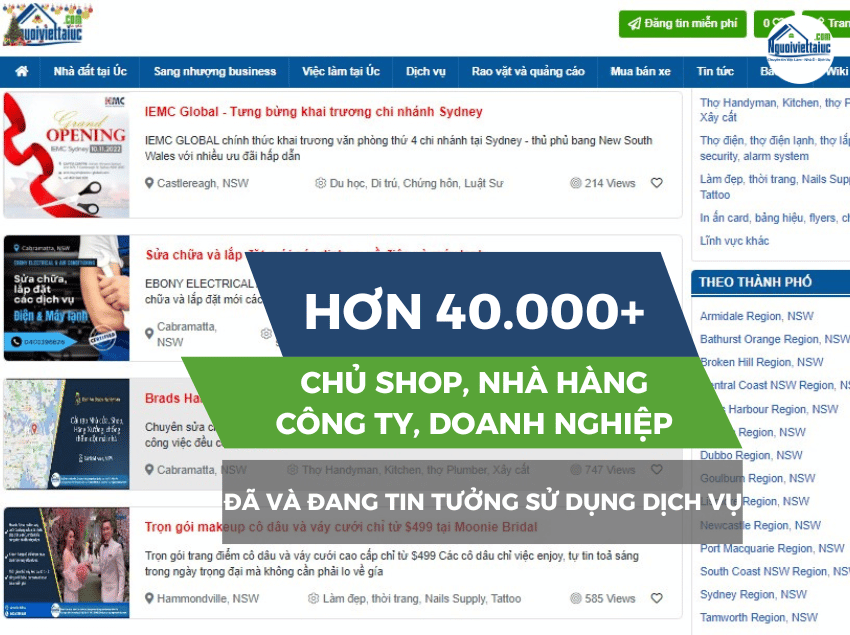 Hơn 40.000 chủ doanh nghiệp đã và đang sử dụng dịch vụ của báo online Người Việt Tại Úc