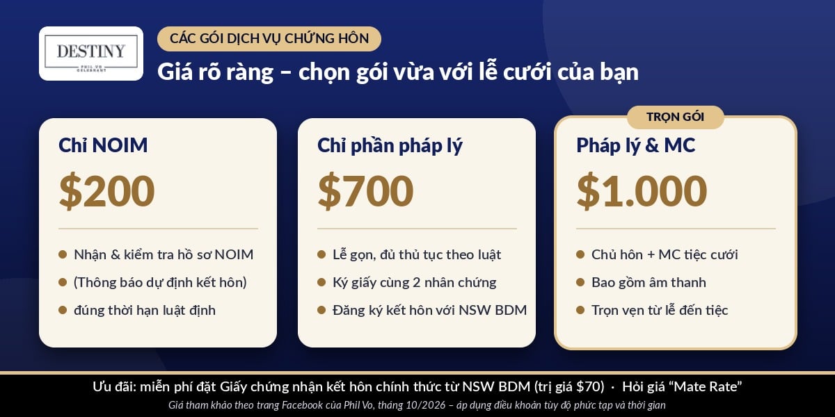 Ba gói dịch vụ chứng hôn của Phil Vo – giá tham khảo tháng 10/2026