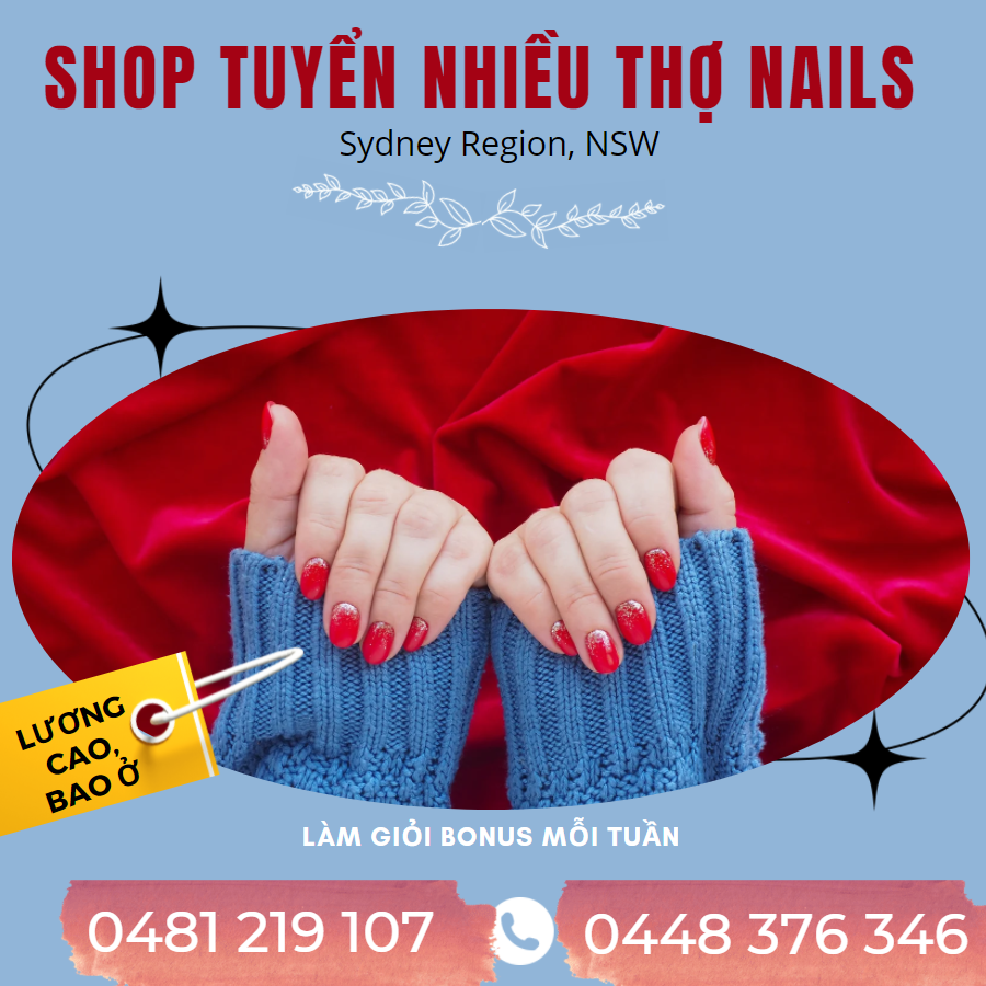 Shop tuyển nhiều thợ nails, lương cao, bao ở, xe đưa đón.